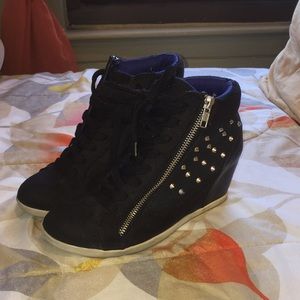 Material Girl Black Studded Sneaker Wedges